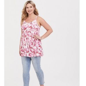 Torrid IVORY FLORAL CHALLIS SMOCKED BABYDOLL CAMI